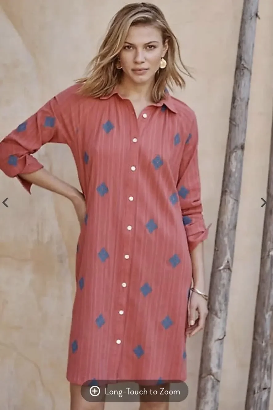 J. Jill Pure Jill Embroidered Shirtdress CoralBlue Small Cotton Boho Cottagecore